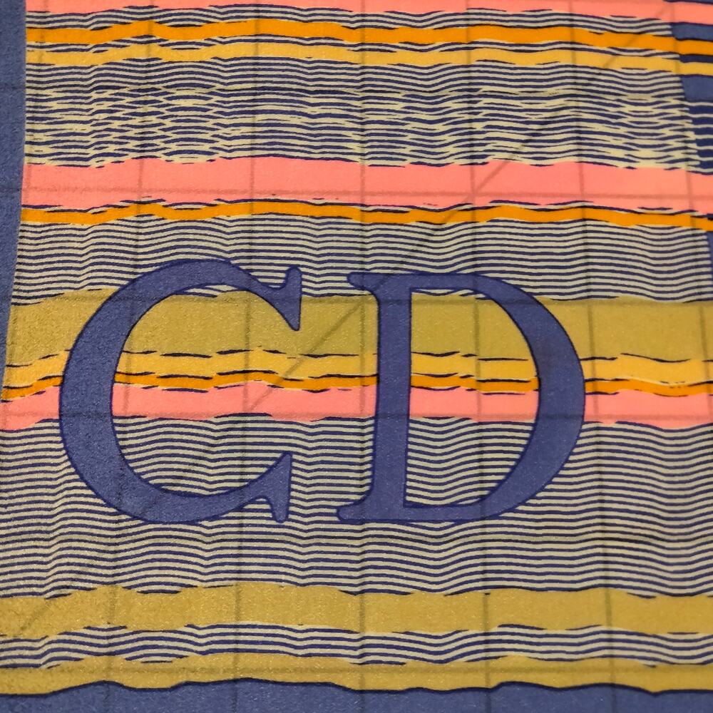 Christian Dior Vintage 80s Periwinkle & Multicolor 100% Silk Scarf - Picture 6 of 7